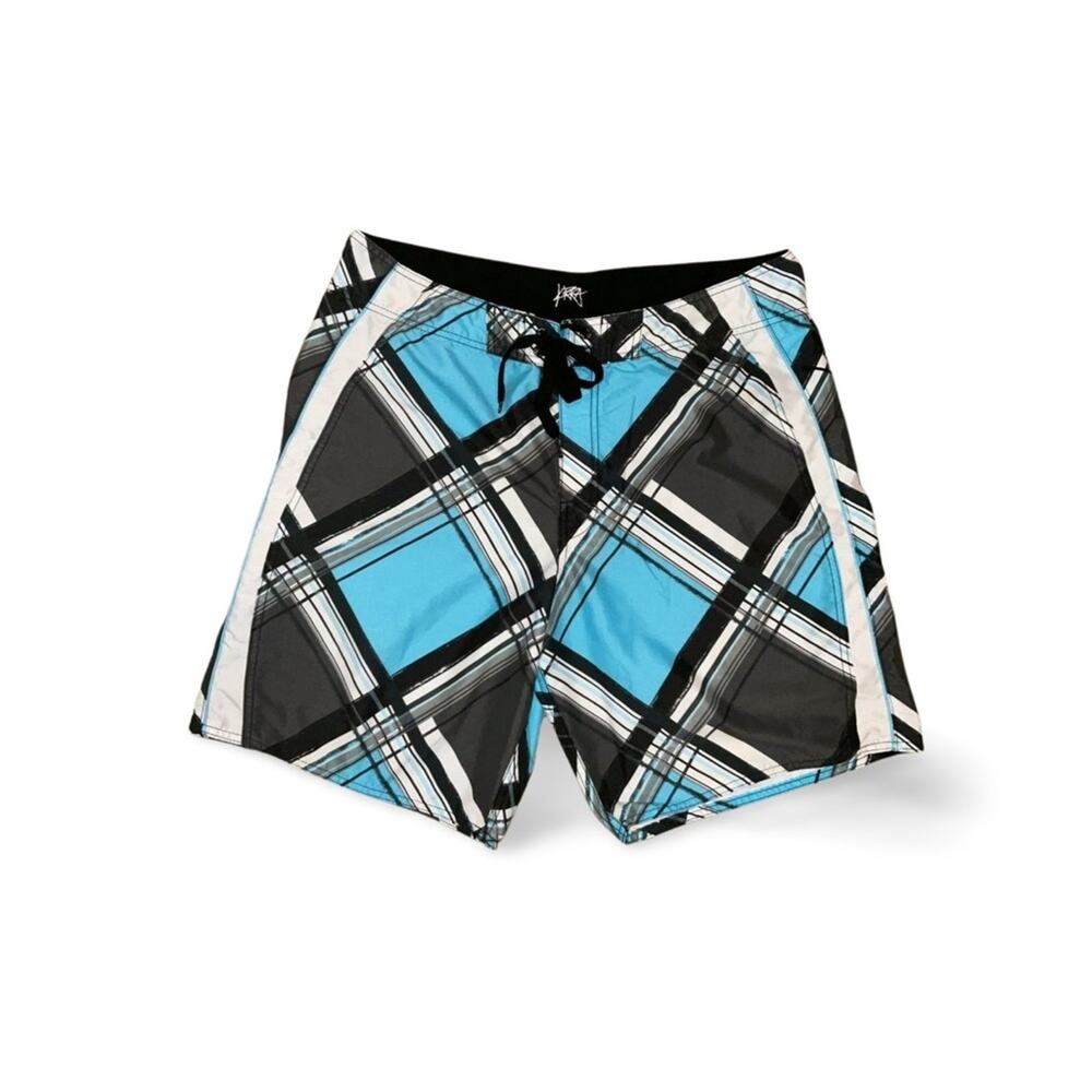Kirra Mens Board Shorts Swim Blue Gray White Pockets 36